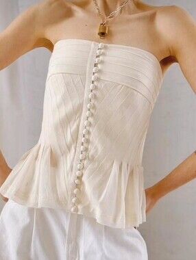 Strapless Silk Ivory Pleated Bustier Corset Top